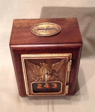 Antique Vintage Post Office Door Mail Box Postal Bank - 1895 Yale Eagle - Walnut