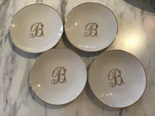 Vintage Ceramic Butter Pat Plates Set Of Four With Monogram “b”