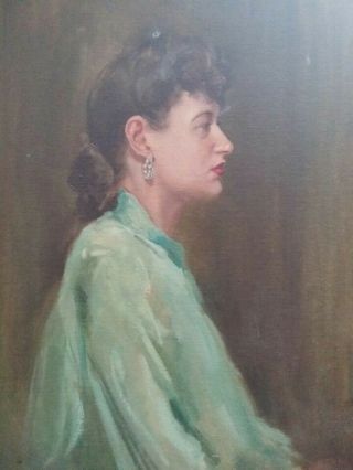 Attractive Vintage Framed Oil Profile Portrait Of Elegant Woman Signed " Elm "