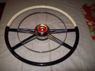 Rare Black & Ivory 1954 Ford Crestline Accessory Steering Wheel & Horn Ring