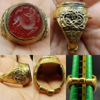 Gold Gilding Antique Agate Intaglio Stone Lovely Ring 38