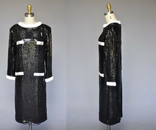 Vtg Vintage 80s 1980s Jeanette St Martin Sequin Black White Party Dress Nye S