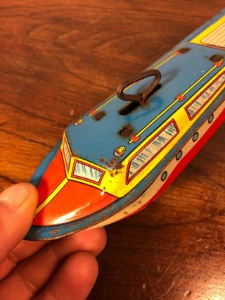 Vintage Ohio Art Tin Wind Up Toy Speed Boat 2