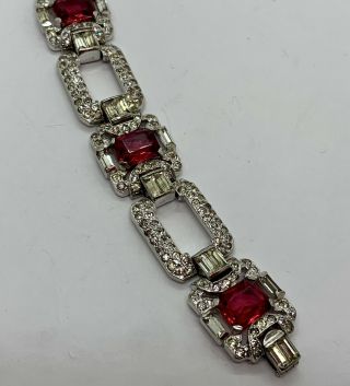 Vintage Signed KTF Gorgeous Raspberry Clear Rhinestone Link Bracelet Trifari 2