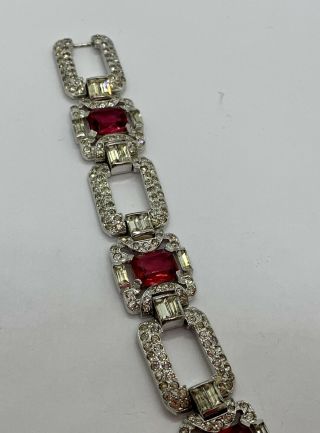 Vintage Signed KTF Gorgeous Raspberry Clear Rhinestone Link Bracelet Trifari 3