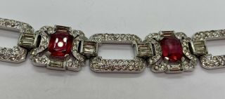 Vintage Signed KTF Gorgeous Raspberry Clear Rhinestone Link Bracelet Trifari 4