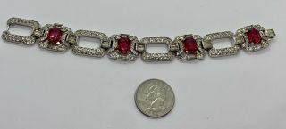 Vintage Signed KTF Gorgeous Raspberry Clear Rhinestone Link Bracelet Trifari 5