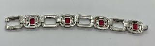 Vintage Signed KTF Gorgeous Raspberry Clear Rhinestone Link Bracelet Trifari 6