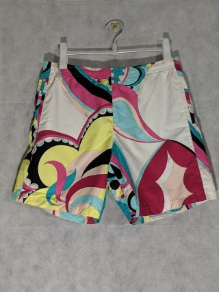 Emilio Pucci Vintage Swimsuit Trunks Shorts Multicolor Print Medium Italy