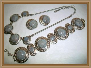 Sherman Grey Art Glass - Grey & Gold Flecked Art Glass - 3 Piece Necklace Set Nr
