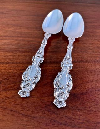 (2) Whiting Sterling Silver Serving Spoons Lily Pattern 1902,  Old Mark 8 1/4 "