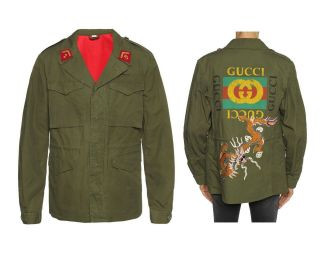 Gucci Vintage Logo Dragon Print Green Field Jacket Future Parka Size 50 - L Rare