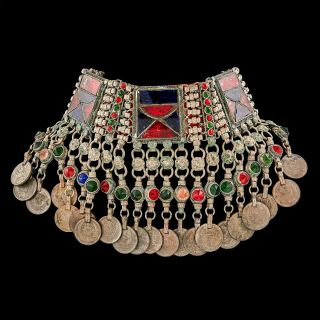 Antique Vintage Art Nouveau Sterling Silver Afgani Kuchi Tribal Choker Necklace