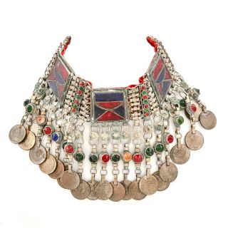 Antique Vintage Art Nouveau Sterling Silver Afgani Kuchi Tribal Choker Necklace 2