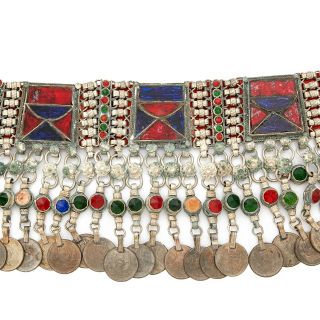 Antique Vintage Art Nouveau Sterling Silver Afgani Kuchi Tribal Choker Necklace 4