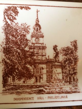 Vtg Trivet Ceramic Tile Independence Hall Philadelphia Pennsylvania 6x6 Sepia