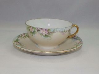 Antique Vtg China Teacup & Saucer,  White W Gold Rim Delicate Pink Flower Design