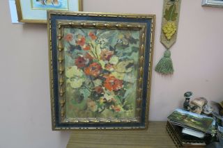 Vintage Signed F.  Terna Oil On Canvas Painting Floral 16 " X 20 " Framed 22 " X 26 "