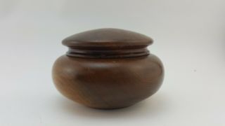 Vintage Walnut Bowl with Lid Made in Sioux Falls SD in 1931 Signed on Bottom 3