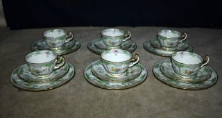 Rare Set 6 Adderley Green Lowestoft Trios – Teacups & Saucers & Plates Demitasse