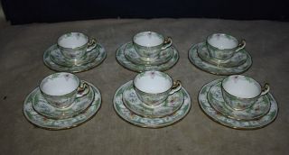 RARE SET 6 ADDERLEY GREEN LOWESTOFT TRIOS – TEACUPS & SAUCERS & PLATES DEMITASSE 2