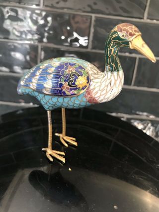4.  5 " Large Vintage Chinese Cloisonne Peacock Bird Metal Figure Standing