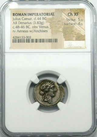 NGC Ch XF 5/5 - 4/5.  Julius Caesar.  Stunning Rare Denarius.  Roman Silver Coin. 3