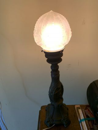 Vintage Victorian Gothic Cherub/nymph/angel Table Lamp Antique Bronze/brass