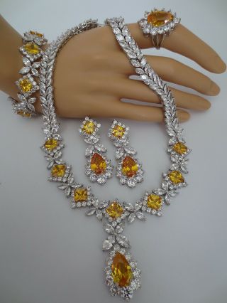 Custom Made 4pc Suite Sterling 18k Moguls Necklace Bracelet Earrings Ring Suite
