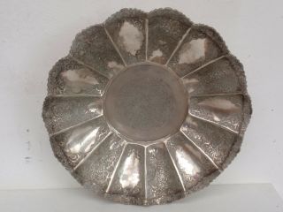 Persian Solid Silver Engraved Lobe - Shaped Bowl Dish Islamic Arabic 406 Grams