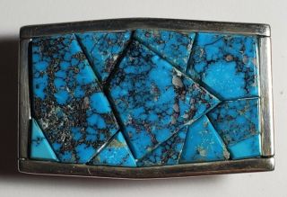 Sterling Na Na Ping Yaqui Turquoise Inlay Belt Buckle - 1 1/4 " Belt - Rare Na