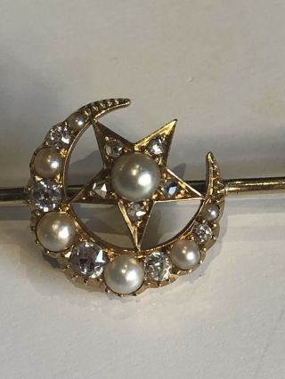 Vintage Diamond And Pearl Crescent Brooch