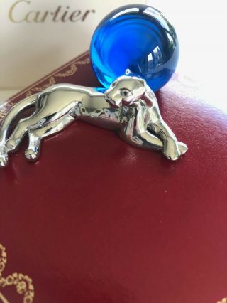 Cartier Panther Sterling Silver And Blue Crystal Ball Mini Figurine/paperweight
