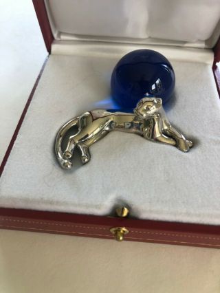 CARTIER PANTHER STERLING SILVER AND BLUE CRYSTAL BALL MINI FIGURINE/PAPERWEIGHT 2