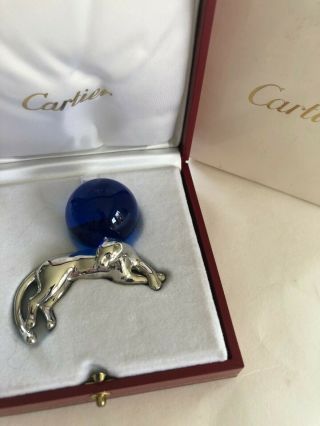 CARTIER PANTHER STERLING SILVER AND BLUE CRYSTAL BALL MINI FIGURINE/PAPERWEIGHT 3