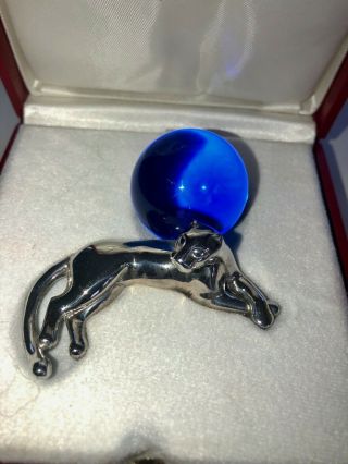 CARTIER PANTHER STERLING SILVER AND BLUE CRYSTAL BALL MINI FIGURINE/PAPERWEIGHT 4