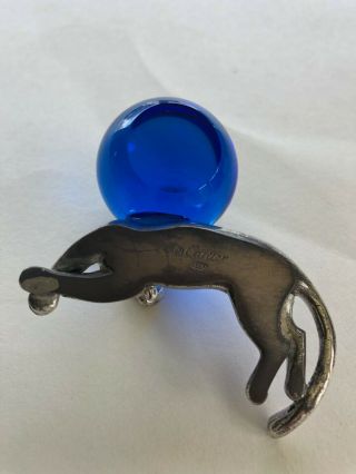 CARTIER PANTHER STERLING SILVER AND BLUE CRYSTAL BALL MINI FIGURINE/PAPERWEIGHT 6