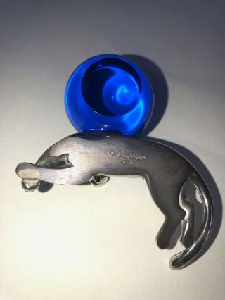 CARTIER PANTHER STERLING SILVER AND BLUE CRYSTAL BALL MINI FIGURINE/PAPERWEIGHT 7