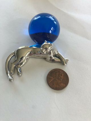 CARTIER PANTHER STERLING SILVER AND BLUE CRYSTAL BALL MINI FIGURINE/PAPERWEIGHT 8