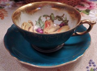 Vintage Royal Sealy China Tea Cup & Saucer Green & Gold Motif