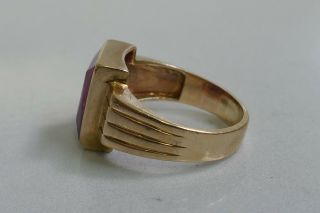 Vintage Art Deco Style 10k Yellow Gold Men ' s Ring - Size 8 - Red Stone 5