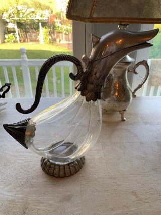 Silver And Glass Goose Decanter
