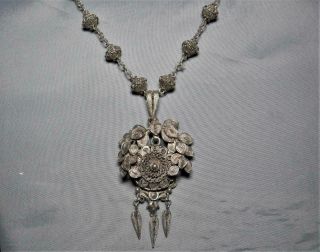 Best Victorian Antique Silver Filigree Locket Austro - Hungarian? Pendant Necklace