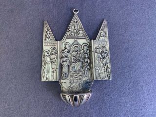 Decorative Collectible Marked Spanish Sterling Silver 925 Triptych Holy Fountain