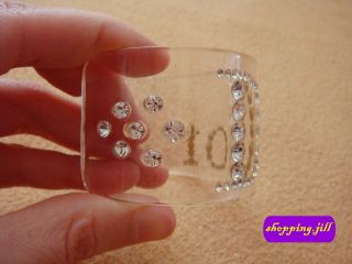 Christian Dior Vintage Clear Plastic and Rhinestone Cuff Bracelet Bangle Retired 2