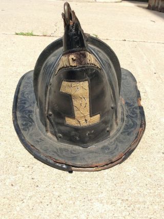 Vintage Basking Ridge John Olsen / Cairns Leather High Eagle Fireman Fire Helmet