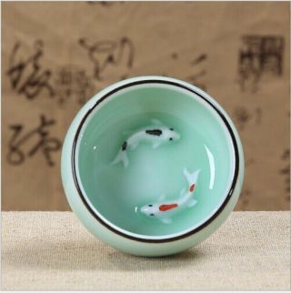 1pcs Longquan Celadon Handmade Color Carp Ceramic Kungfu Teacup Tea Cup