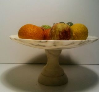 Vintage Antique Italian Marble Footed Fruit Bowl With Carved Alabaster Fruit.