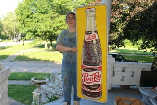 Rare Large Vintage 1954 Pepsi Cola Soda Pop Gas Station 48 " Embossed Metal Sign