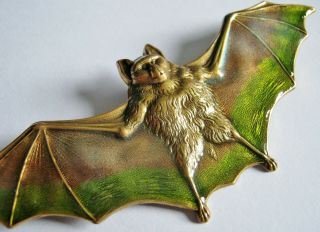 Huge Vintage Bat Pin Figural Brooch In Art Nouveau Style